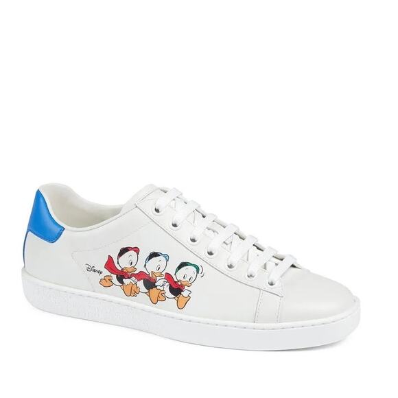 Gucci Disney Ace Huey, Dewey and Louie White Leather Low Sneakers Size 12 New - Picture 1 of 12